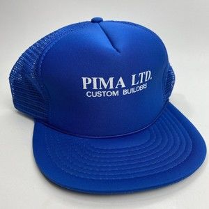 Vintage Pima Ltd Custom Builders Hat Mesh Trucker Cap Snapback Blue Adjustable